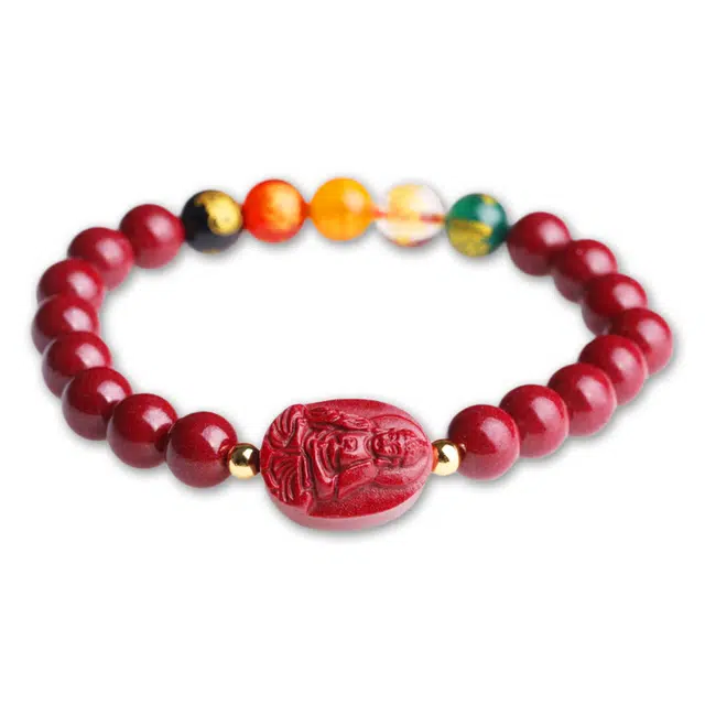 妍韵珠宝 本命年紫金砂文玩佛珠转运珠 五路财神属猪狗阿弥陀佛菩萨 再造辰砂朱砂 玉石手串 男女同款情侣款