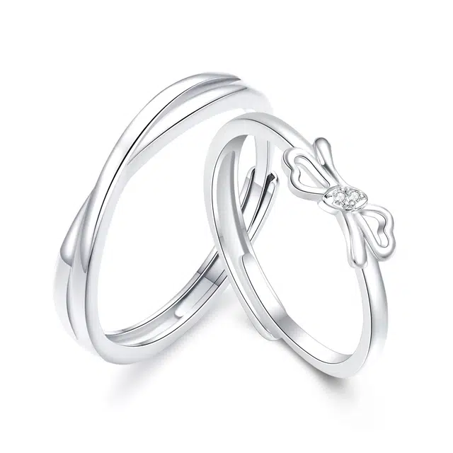 老银坊 轻奢优雅蝴蝶结对戒翼影轻织莫比乌斯对戒 简约时尚小众轻奢气质开口可调节 爱的礼遇心动挚爱 足银 戒指 男女同款情侣款