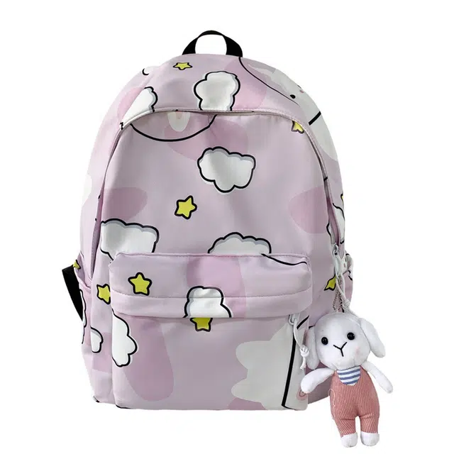 爱尔绅特 大容量小清新可爱学生书包时尚印花书包户外旅行背包 尼龙 双肩包 常规 男女同款情侣款 白色/黑色