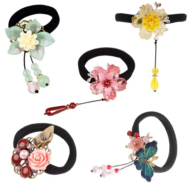 妖娆猫 一周星期 套装 高级感 创意实用古风国潮森系古典汉服旗袍配饰皮筋扎头发马尾头饰 发圈 女款