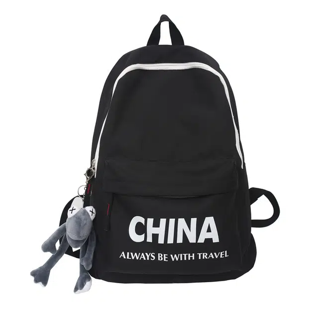 帕克熊 简约时尚潮流小众出行工作学习大容量实用百搭 尼龙 双肩包 男女同款情侣款 黑色/白色