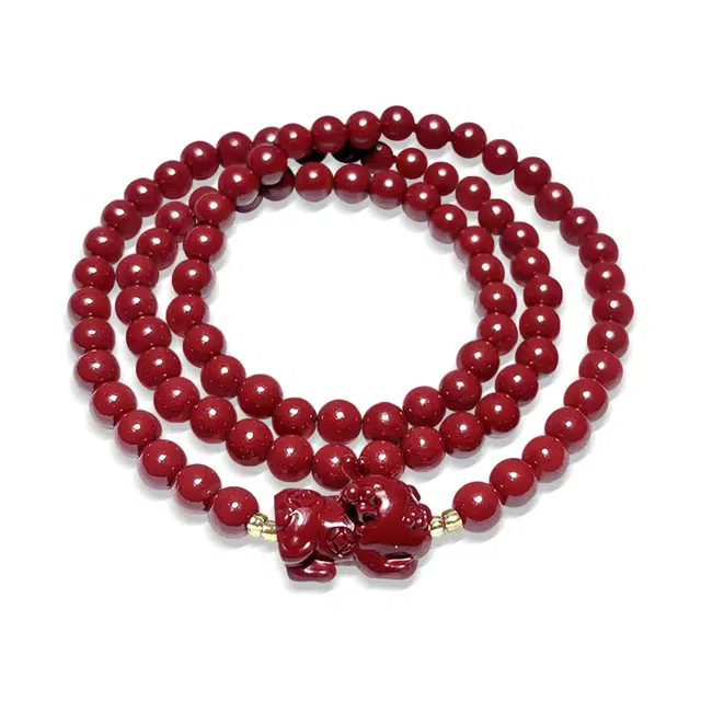 谧月珠宝 招财貔貅 国潮新中式民族风复古本命年招财转运 轻奢小众设计高级感精致雕刻文玩 朱砂 玉石手串 男女同款情侣款