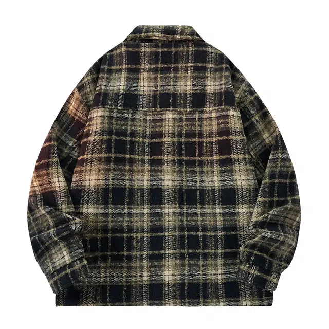 雅鹿 美式潮流翻领仿毛呢时尚百搭休闲宽松高级感高街痞帅设计感格子长袖夹克外套 男女同款 黑色