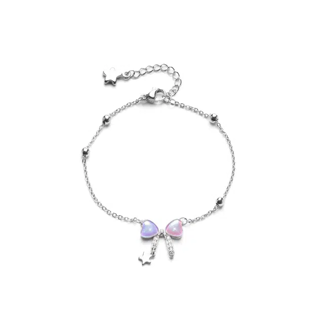 聆听花开 超仙彩色蝴蝶结少女心轻奢小众设计高级感百搭气质小清新森系月光可调节 创意设计百搭闺蜜饰品 合金 手链 女款