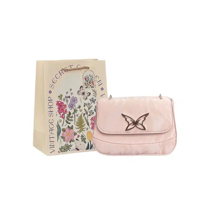 爱尔绅特 韩版蝴蝶链条高级质感通勤 人造革 斜挎包 常规 女款 粉色