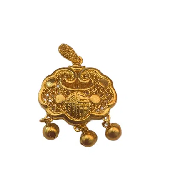喻福 古法拉丝 简约高级 足金 按克计价 黄金吊坠 男女同款情侣款