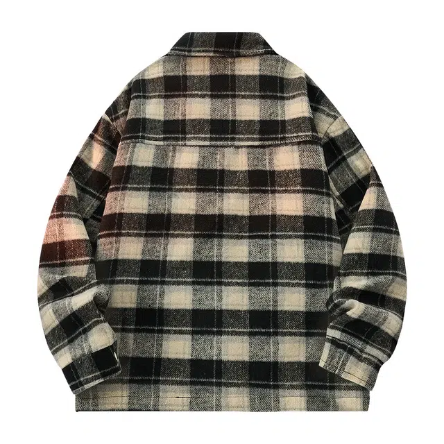 雅鹿 美式潮流时尚百搭休闲宽松高级感简约痞帅格子夹克外套 男女同款 黑色