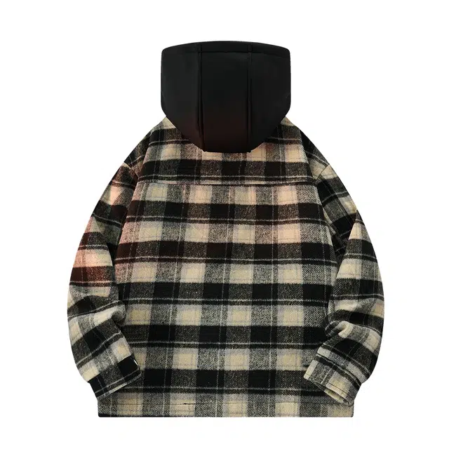 雅鹿 美式潮流连帽仿毛呢上衣时尚简约百搭休闲高街宽松高级感痞帅格子夹克外套 男女同款