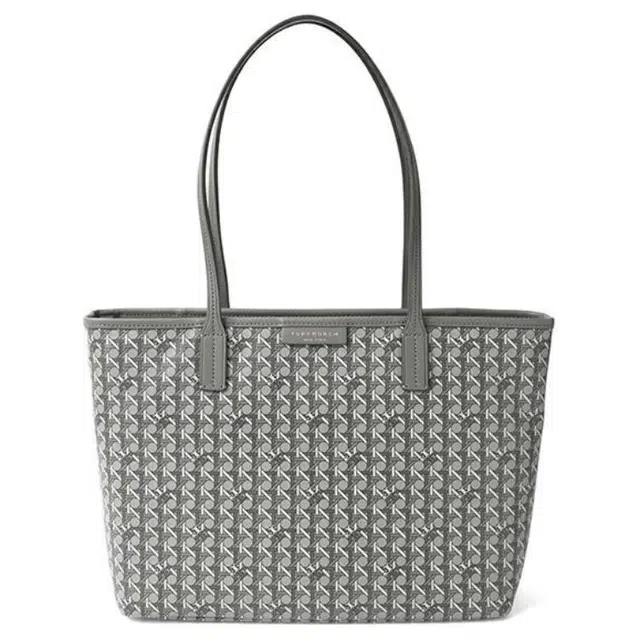 Tory Burch Printed Canvas Tote Small Gray Black