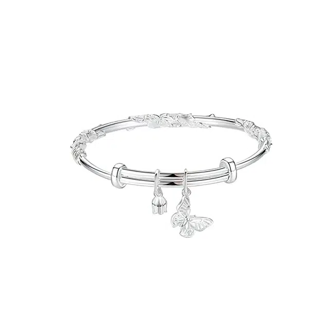 聆听花开 新中式新国风繁花似锦蝴蝶镯实心 小清新森系文艺优雅民族风仙气 小众设计高级感轻奢精致时尚气质百搭可调节 铜 手镯 女款