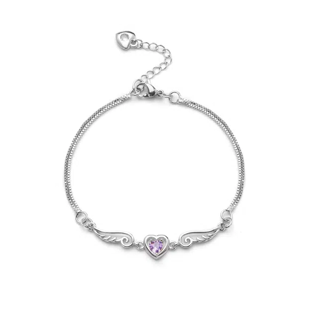 聆听花开 天使之翼紫色爱心手饰 轻奢精致小众设计高级感甜酷风 小清新清冷感个性时尚气质百搭可调节新款潮流姐妹款可调节 合金 手链 女款