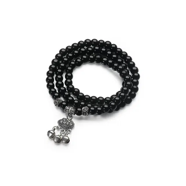 京华录 武当山新中式长命百岁平安锁 国潮时尚多圈叠戴文玩佛珠 甜蜜饰爱 本命年转运珠 合金 手串 男女同款情侣款 黑檀