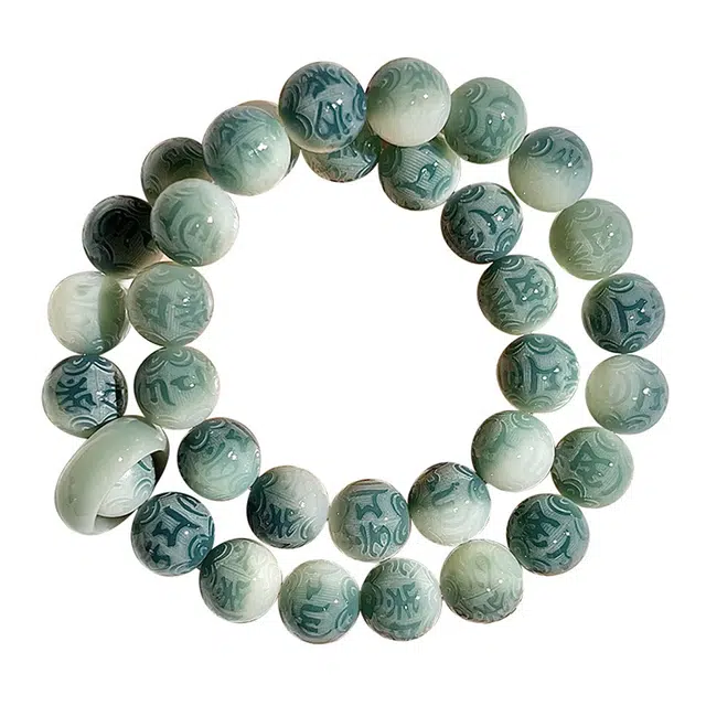 京华录 灵隐新中式渐变盈风六字真言转运珠 时来运转 招财纳福跑环串珠 古风手持盘玩双圈叠戴佛珠 菩提根 手串 男女同款情侣款