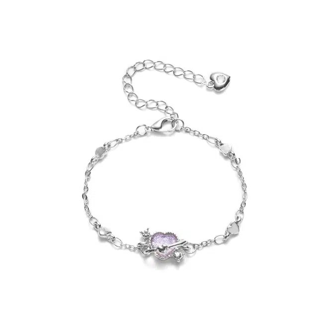 聆听花开 梦幻紫爱心手饰 轻奢精致高级感高颜值小众设计仙女 甜酷风甜妹时尚气质百搭可调节新款潮流可调节 合金 手链 女款