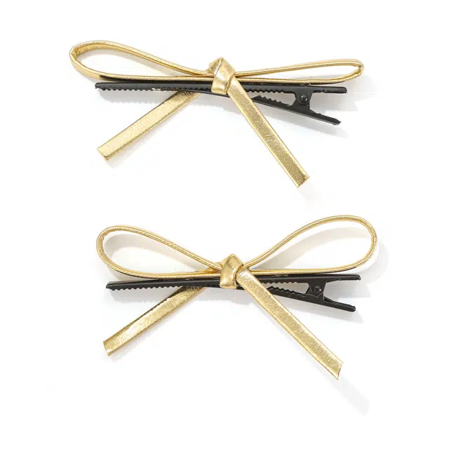 如花梦 韩系皮质蝴蝶结发夹 甜酷少女百搭侧边刘海夹 高级感额前碎发头饰发卡一字夹 女款