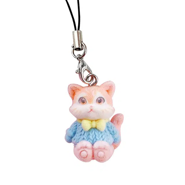 一点潮玩 卡通可爱蝴蝶结毛衣小狐狸 立体 树脂植绒 谷圈挂件