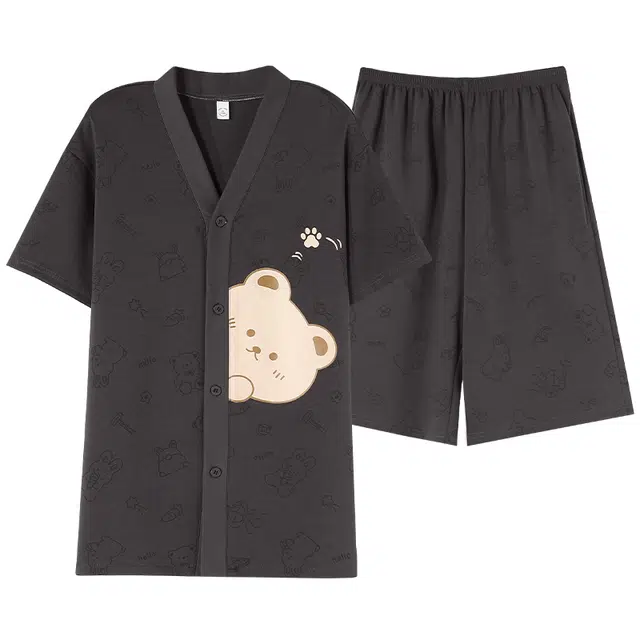 雅鹿 奢华简约短袖透气家居服睡衣套装 男款 图片色