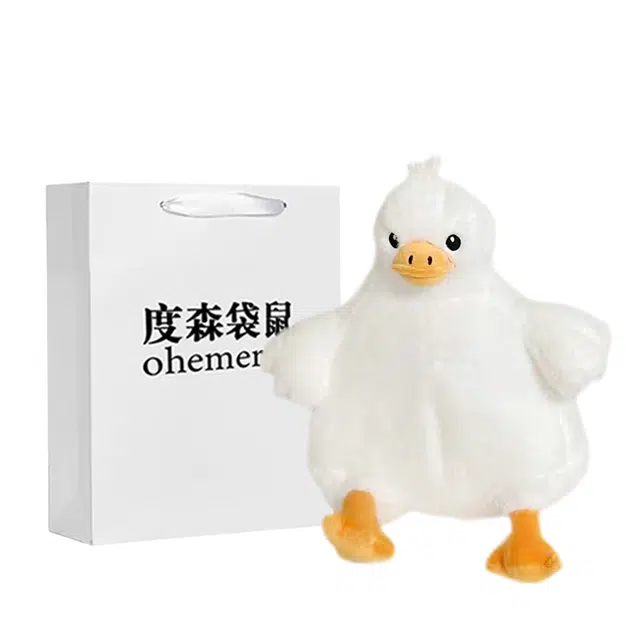 度森袋鼠 可爱卡通小鸭子百搭公仔玩偶 短毛绒 双肩包 女款 米白色