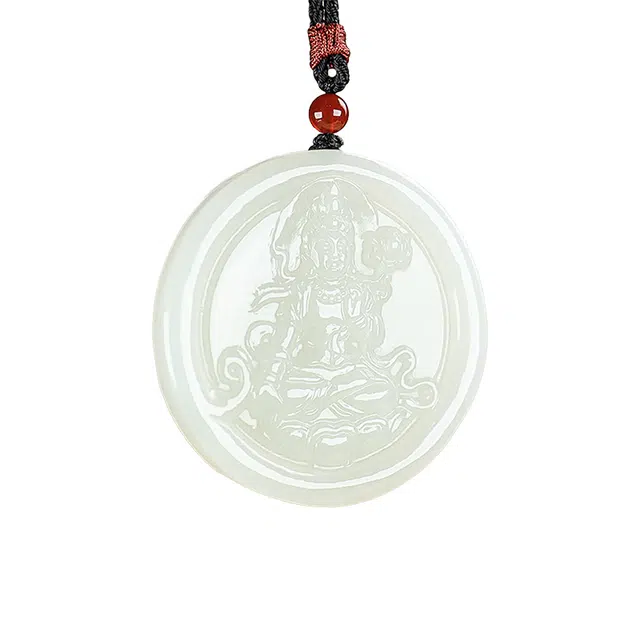 舒杰 新中式莲花观音 和田玉 玉项链 男女同款情侣款 白玉