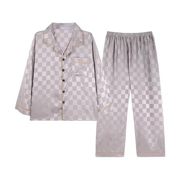 俏霓桐 简约时尚凉感舒适翻领长袖开衫休闲可外穿长裤睡衣套装 男款 图片色