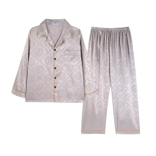 俏霓桐 轻奢时尚凉感舒适翻领开衫长袖休闲可外穿长裤睡衣套装 男款 图片色