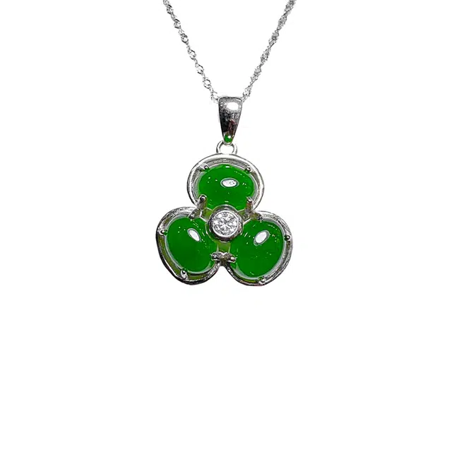 舒杰 精致小众幸运三叶草 和田玉 项链 女款 碧玉