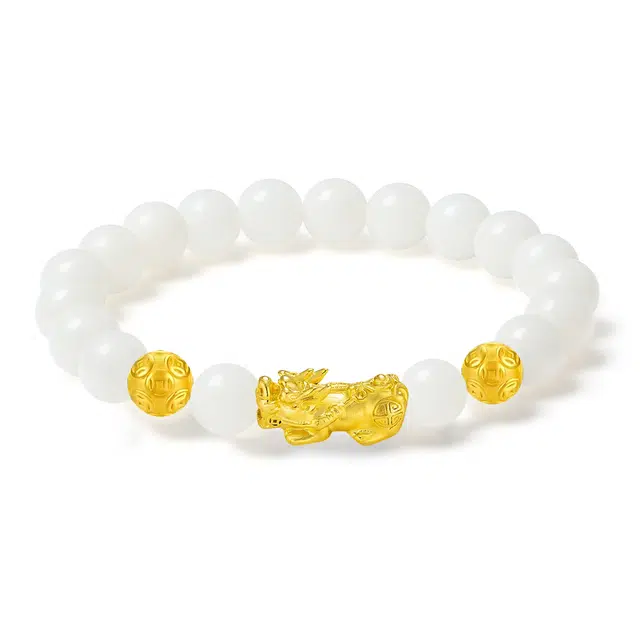 饰伴 国潮招财转运珠五路财神貔貅招财纳福吞金兽 小众六字箴言 白玉菩提 手串 男女同款情侣款