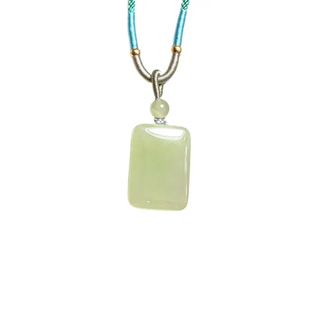 舒杰 中式经典平安牌 和田玉 项链 男女同款情侣款 青白玉