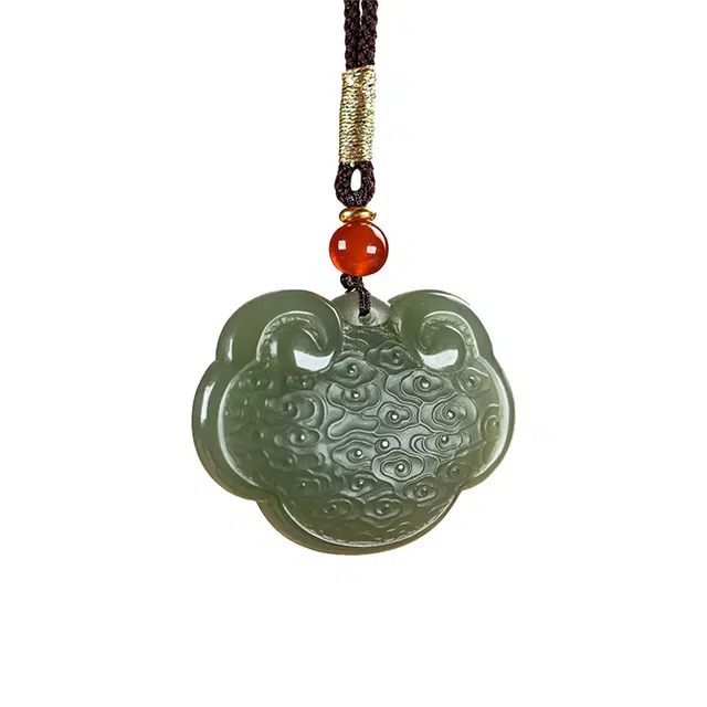 舒杰 新中式经典祥云如意锁 和田玉 项链 送女 女款 青白玉