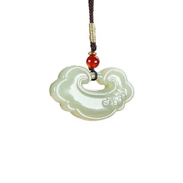 舒杰 祥云如意锁   中式经典设计 和田玉 项链 女款 青白玉