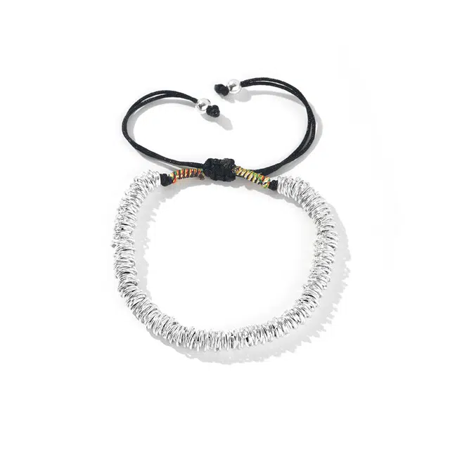 永恒旋律 银环 新中式国风潮流小众设计高级感 轻奢大气时尚编织绳 嘻哈街头冷淡风 织物 手链 男女同款情侣款 银色 送礼男生男友礼盒装