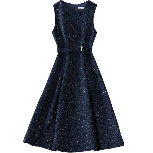 她池 纯色圆领修身套头无袖连衣裙 女款