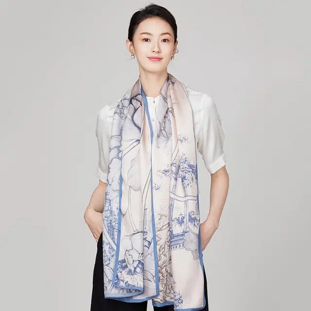 优幽兰 时尚百搭小众高级感温柔气质优雅长条真丝四季通用防晒休闲舒适 桑蚕丝 丝巾披肩围巾纱巾 女款