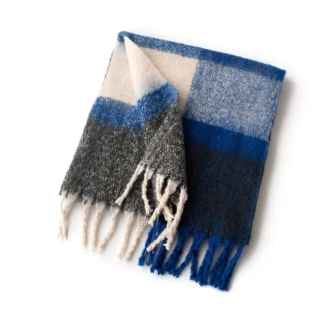 浪莎 马海毛格子高级感韩系秋冬蓬松大拉毛围脖拍照氛围感 绒线围巾 男女同款情侣款