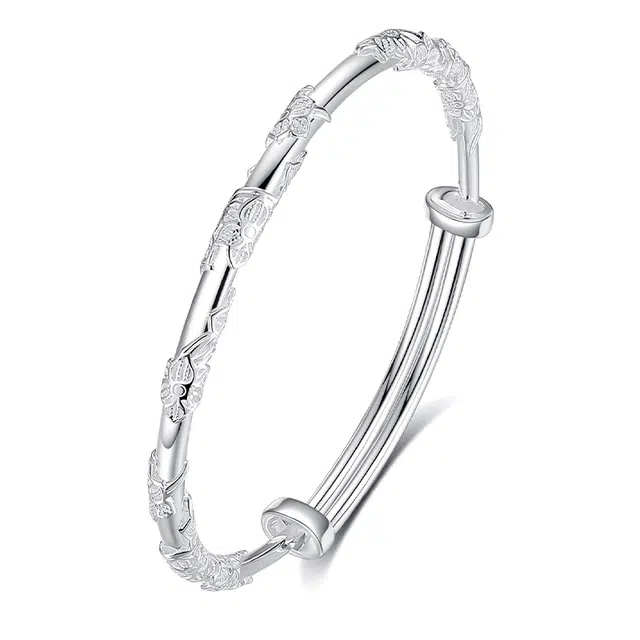 银千惠 新中式十二花神水仙镯子 花丝缠绕浮雕繁花似锦手环 小众国风花开富贵推拉可调节首饰 送 女友生日纪念日礼品 手镯 女款 礼物礼盒