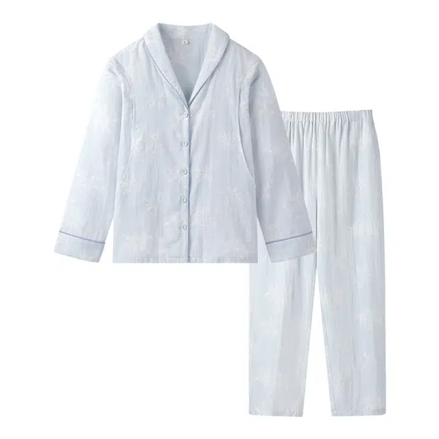 英氏 吸汗透气隐形哺乳口孕期可穿家居服睡衣套装 女款 蓝色