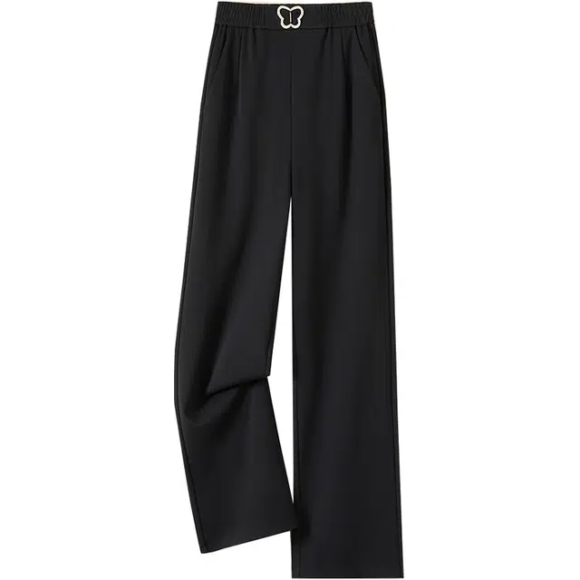 她池 简约宽松纯色休闲裤 女款 黑色