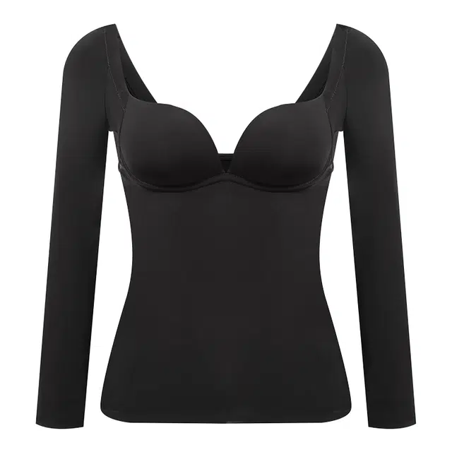 丝之莎 带胸垫保暖内衣低领无痕发热打底衫内搭长袖紧身美体塑形保暖上装 女款