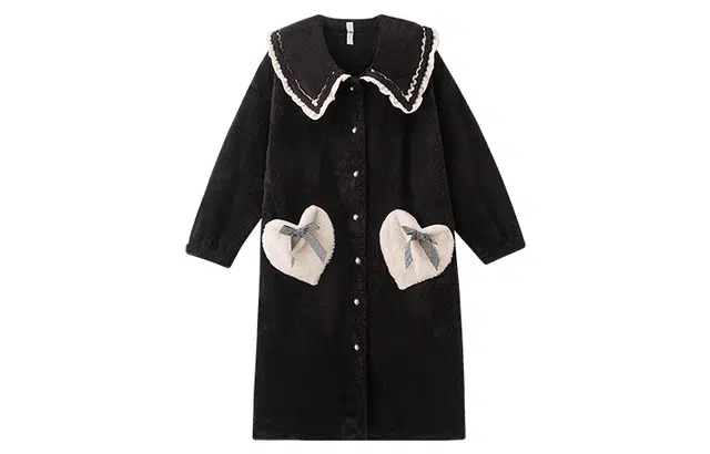 小情歌 珊瑚绒睡袍 秋冬季 加厚加绒保暖睡衣 女款 黑色