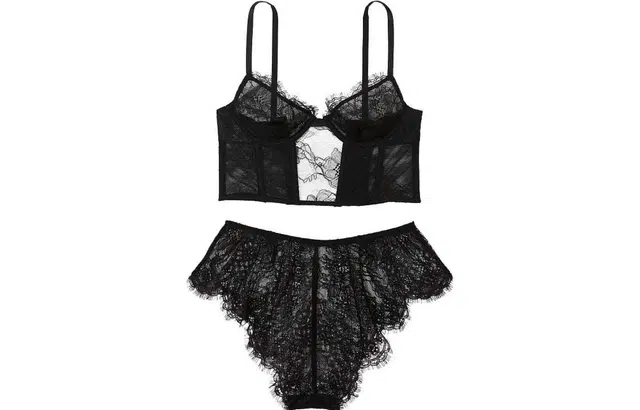 Victoria's Secret Lace Bodysuit Set Black