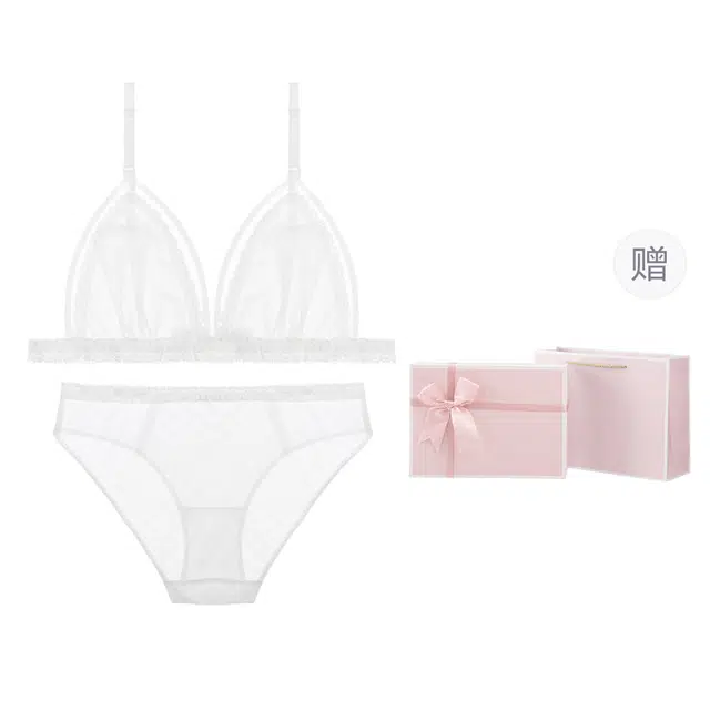 弗利少女 纯色蕾丝超薄无钢圈内衣内裤套装 女款 白色 礼盒装