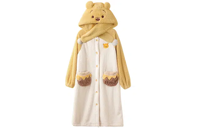 静韵  超柔软  迪士尼维尼熊睡衣女秋冬珊瑚绒情侣加厚加绒套装家居服 睡袍