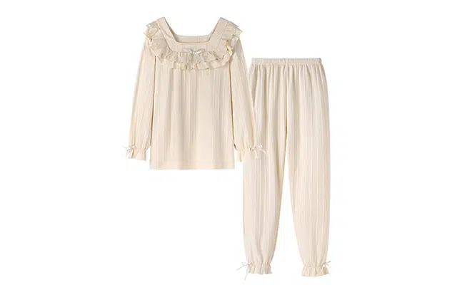 橡柠派 甜美公主风长袖睡衣简约纯色春秋款可外穿 家居套装 两件套 女款