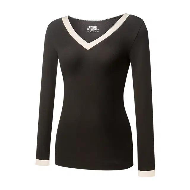 丝之莎 纯色无痕保暖上装 女款 黑蔷薇