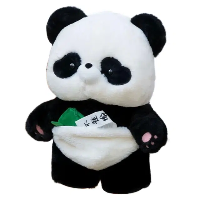 抱竹 熊猫玩偶可爱日常百搭 聚酯纤维 双肩包 常规 男女同款情侣款 黑白