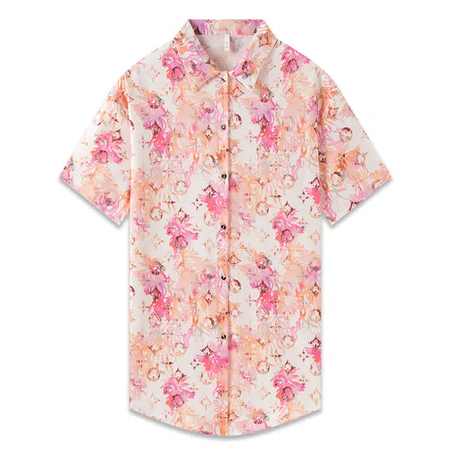 好福份 宽松翻领睡衣裙纯欲风凉感冰丝短袖衬衫睡裙 女款 米白色