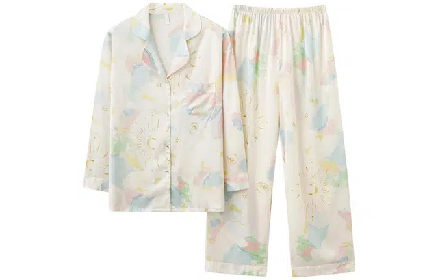 怡吾色 睡衣女炫彩冰雪丝春秋季长袖套装简约可外穿 家居套装 短袖套装 女款  送妈妈