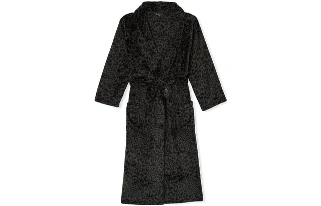 Victoria's Secret Plush Pocket Tie Robe Black Leopard