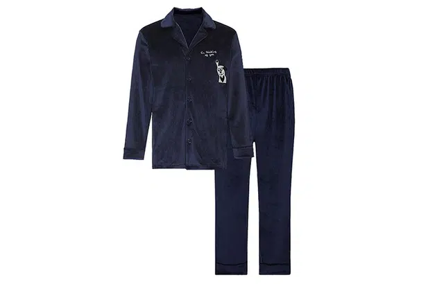 橡柠派 可爱狗睡衣男秋冬可外穿刺绣保暖开衫分身家居服套装