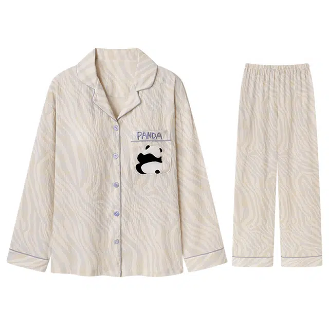 兰缪 带胸垫一体舒适亲肤长袖长裤睡衣套装 女款 杏色